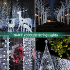 Quntis 164ft 2000 LED Cluster Christmas String Lights - 8 Modes Christmas Tree Lights - Outdoor Waterproof Dark Green Wire Christmas Lights Plug in for Holiday Wedding Party Home Decor, White