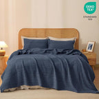 PHF 100% Cotton Waffle Weave Blanket Queen Size for Bed, Soft Lightweight & Breathable, All-Season Comfort, Luxury Aesthetic Woven Bedding for Home Decor, 90"x90", Indigo