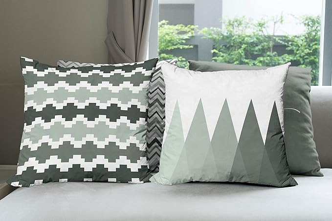 Ambesonne Modern Throw Pillow Cushion Case Pack of 4, Geometric Style Pattern of Triangles Zigzags Love Home Phrase Print, Modern Accent Double-Sided Digital Printing, 16", Dark Sea Green and White