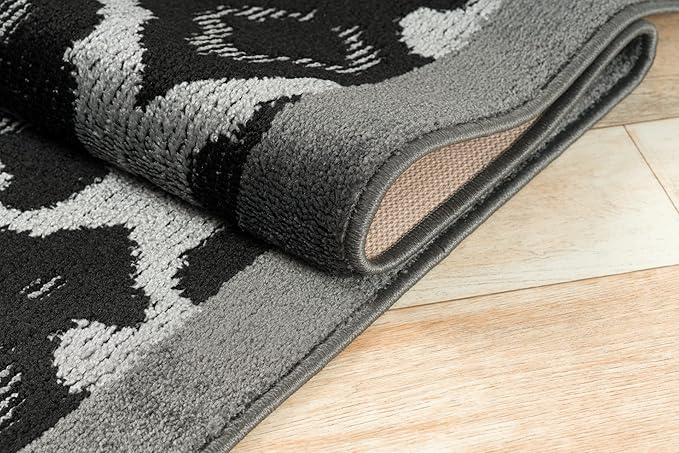 Custom Length Cut to Size Fleur de Lis Inspired Carpet Runner Rug for Hallways, Non Slip Rubber Backed, 31 inch Wide X Customized Length, Royal Grey, 31 inch X 25 feet