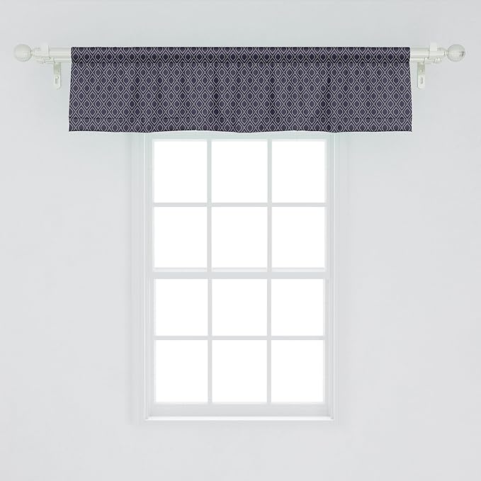 Ambesonne Navy Blue Window Valance, Geometric Dotted Pattern Design with Abstract Ogee Shapes Grid Ornament Tile, Curtain Valance for Kitchen Bedroom Decor with Rod Pocket, 54" X 12", Dark Blue Tan
