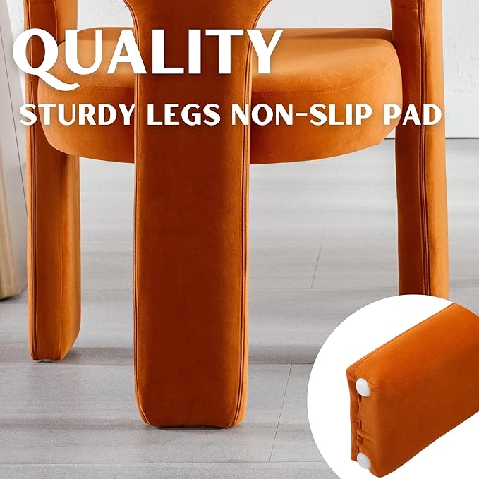 Modern Barrel Dining Chairs Set of 5, Velvet Upholstered Accent Side Chair with Arms Comfy Makeup Vanity Chairs, Dining Living Room Kitchen Chairs, Orange