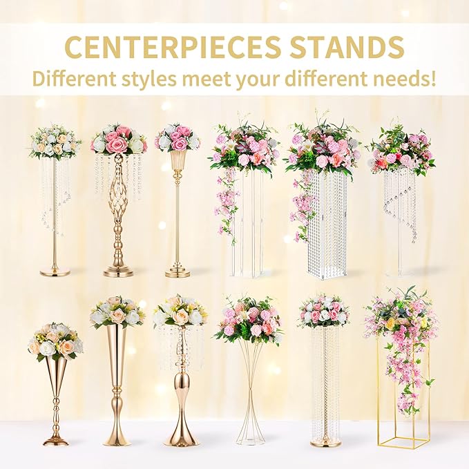 NUPTIO 10 Pieces Pink White Fake Flower Ball Arrangement Bouquet 15 Heads Plastic Roses with Base, Suitable for Wedding Centerpiece Flower Rack for Parties Home Décor