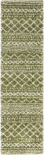 SAFAVIEH Arizona Shag Collection Runner - 2'3" x 12', Green & Ivory, Moroccan Design, Non-Shedding & Easy Care, 1.6-inch Thick, Ideal for The Living Room, Dining, Bedroom (ASG741X)