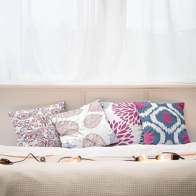 Ambesonne Vintage Throw Pillow Cushion Case Pack of 4, Bohemian Ornamental Leaves Dahlia Pattern Geometric Art Curlicue Motif, Modern Accent Double-Sided Digital Printing, 24", Pink and Dark Sky Blue