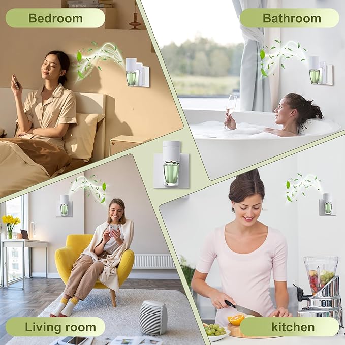 4 PCS Wall Fragrance Plug in with Night Light and Oil Diffuser Plug with Upgraded Fragrance Concentration Control, Compatible with Bath and Body Works WallFower for Home, White