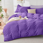 HYMOKEGE Dark Purple/Lavender Twin Comforter Set Seersucker 5 Pieces, All Season Luxury Bed in a Bag for Bedroom, Bedding Set with Comforter, Sheets, Pillowcase & Sham