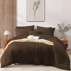 Monbix Queen Comforter Set - 7 Pieces Chocolate Brown Bed in a Bag Queen Bedding Sets with Comforters, All Seasons Down Alternative Comforter Bed Set with Sheets, Pillowcases & Shams