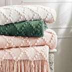 BOURINA Beige Throw Blanket 50 x70 Inches Jacquard Argyle Throw Textured Solid Soft Throws and Blankets for Sofa or Bed Knitted Decorative Blanket