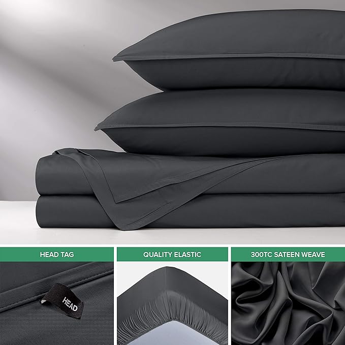 Short Queen Sheets by Pure Bamboo for RV Camper (60"x75") - Genuine 100% Organic Viscose Derived from Bamboo Bed Sheet Set, Soft & Cooling, Lifetime Quality Promise (Short Queen, Charcoal)