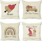 Ambesonne Romantic Throw Pillow Cushion Case Pack of 4, Love Hearts Arrow You and Me Be My Valentine Hugs Kisses Lettering, Modern Accent Double-Sided Digital Printing, 20", Ivory Camel and Dark Pink