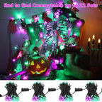 Brizled Purple & Green Halloween Lights, 33ft 100 LED Halloween String Lights, 120V UL Listed Purple Light String Connectable, Mini Green Lighting Set for Indoor Outdoor Tree Party Home Garden Decor