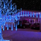 Aukora Christmas Lights Outdoor，LED Meteor Shower Lights 11.8 inch 8 Tubes 192leds Rain Drop Light, Icicle Snow Falling Light for Christmas Tree Halloween Party Holiday Thanksgiving Decoration(Blue)