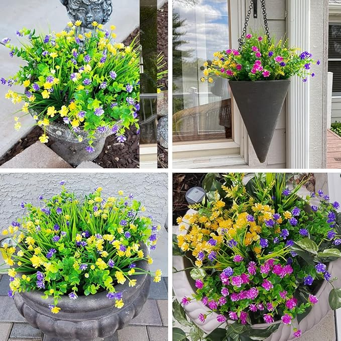 36 Bundles Outdoor Artificial Fake Flowers UV Resistant No Fade Boxwood Faux Plastic Shrubs Plants for Garden Patio Porch Window Box Home Wedding Farmhouse Hanging Décor