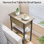 HOOBRO End Table with Charging Station, Narrow Side Table, Flip Top Nightstand with USB Ports and Outlets, Bedside Tables with Shelf for Small Spaces, Living Room, Sunwashed Ash Oak BHH341BZ01