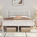 Yaheetech Queen Size Metal Platform Bed Frame with Simple Headboard and Footboard, Mattress Foundation for Under Bed Storage, Steel Slat Support, No Box Spring Needed, Easy Assembly, White