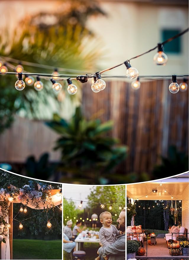 Brightown Outdoor String Lights 25FT G40 Globe Patio Lights with 27 Edison Glass Bulbs(2 Spare), Waterproof Connectable Hanging Light for Backyard Porch Balcony Party Decor, E12 Socket Base, Black