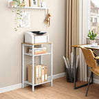 Hoctieon 3 Tier End Table, Telephone Table, Narrow Side Table with Storage, Nightstand for Small Spaces, Metal Frame, for Living Room, Bedroom, Sofa Couch, Hall, Easy Assembly, White and Yellow Oak