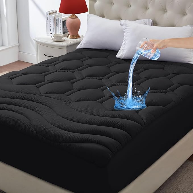 Twin XL Mattress Pad Waterproof, Soft Cooling Mattress Topper for College Dorm, Extra Long Twin Mattress Cover Protector Washable, Deep Pocket 8-21" (39x80 inch, Black)
