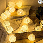 Anordsem Battery String Light Indoor: 6.88Ft/10 LED Cotton Ball Lanterns 2 Pack - Fairy Cozy Lighting Hanging Deco for Bedroom Party - Christmas Gifts for Babies Adults 25-50