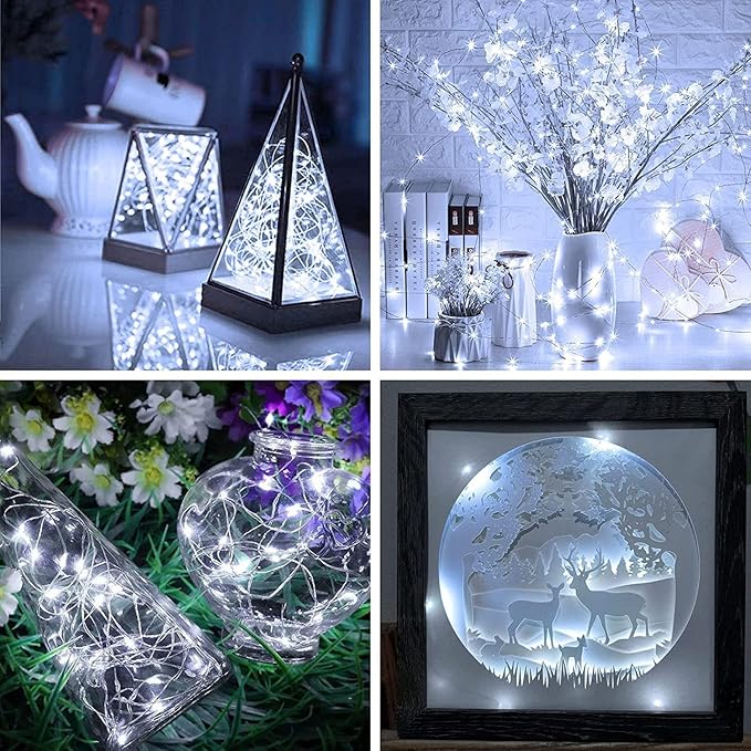 6 Pack Fairy Lights Battery Operated 7ft 20 LED Mini String Lights Twinkle Lights Silver Wire Firefly Starry Lights for Mason Jars Wedding Party Christmas Centerpiece Table Decorations, Cool White
