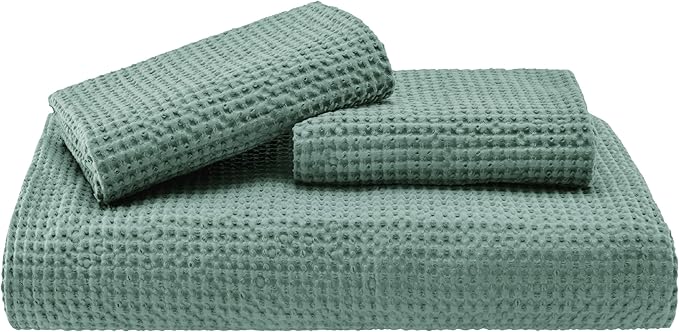 Bedsure Cotton Duvet Cover King - 100% Cotton Waffle Weave Green Duvet Cover King Size, GentleSoft™ and Breathable Bedding for All Season, 3 Pieces, 104"x90"