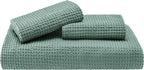 Bedsure Cotton Duvet Cover King - 100% Cotton Waffle Weave Green Duvet Cover King Size, GentleSoft™ and Breathable Bedding for All Season, 3 Pieces, 104"x90"