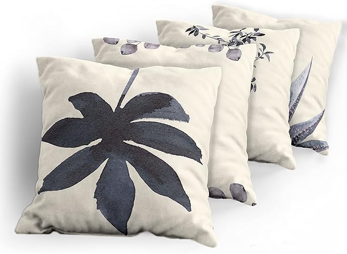 Ambesonne Botanical Throw Pillow Cushion Case Pack of 4, Minimalist Watercolor Painting Leaves Agave Branches Plant in a Pot, Modern Accent Double-Sided Digital Printing, 24", Purpleblue and Dimgray