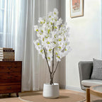 Artificial White Cherry Blossom Tree 6ft(74in) Faux White Flower Tree Indoor Decor Handmade Natural Fake Cherry Tree for Wedding Realistic Cherry Blossom Plant for Home,Living Room,Office Decor