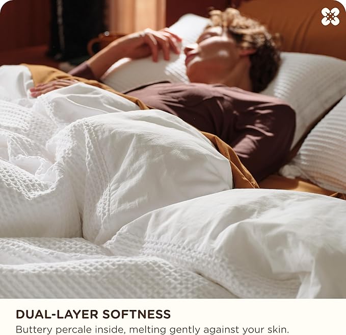 Bedsure Cotton Duvet Cover Full - 100% Cotton Waffle Weave Coconut White Duvet Cover Set, GentleSoft™ and Breathable Bedding Set for All Season, 3 Pieces, 80"x90"