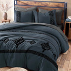 MaiRêve Embroidery Full Size Comforter Set Blue Grey, Farmhouse Western Boho Bedding Set 7 Pieces, All Season Bed in A Bag Comforter Set with Sheets, Pillowcases & Shams