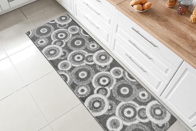Custom Length Cut to Size Retro Modern Geometric Carpet Runner Rug for Hallways, Non Slip Rubber Backed, 31 inch Wide X Customized Length, Geo Grey, 31 inch X 11 feet