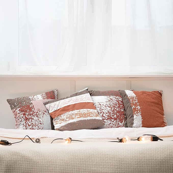 Ambesonne Grunge Throw Pillow Cushion Case Pack of 4, Abstract Design Simplistic Minimal Stripes Brushstrokes Contemporary, Modern Accent Double-Sided Digital Printing, 20", Taupe Paprika and Rose