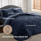 Bedsure Full Comforter Set - 7 Pieces Reversible Navy Blue Bedding, Full Size Bed Set for All Seasons, Bed in a Bag with Down Alternative Comforter, Sheets, Pillowcases & Shams