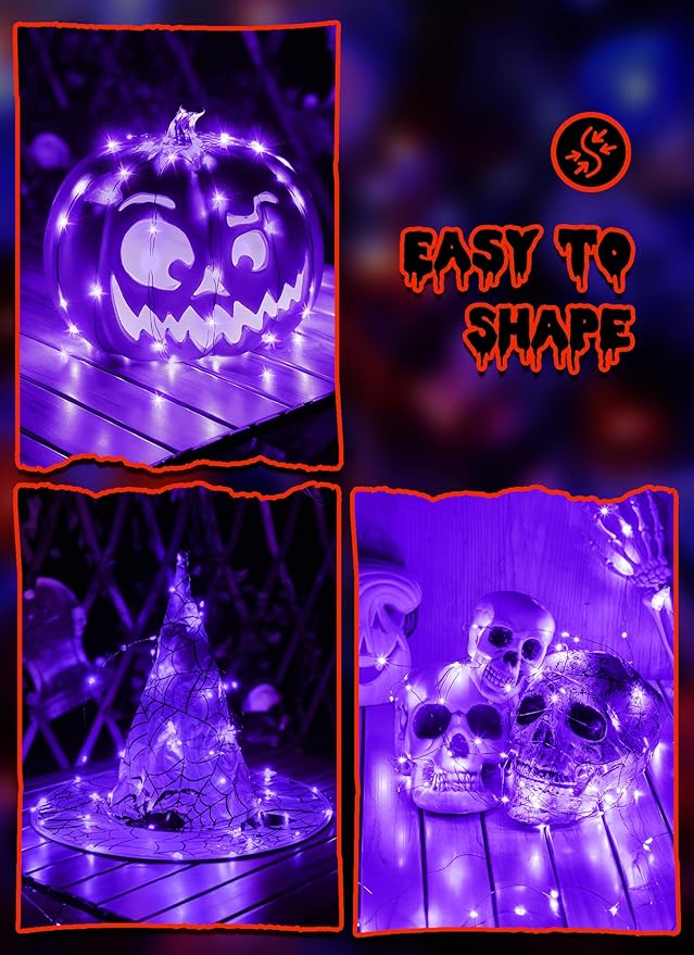 5 Pack Fairy Lights Battery Operated, 7 Feet 20 Led String Lights with Timer, Waterproof Firefly Lights for Party Haunted House Indoor Outdoor Halloween Decorations, 6 Hours on/18 Hours Off, Purple