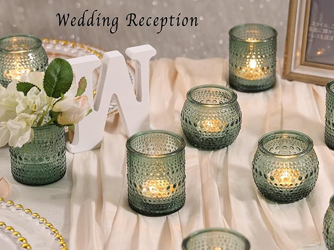 40 Pcs Assorted Green Votive Candle Holders Bulk- Glass Tealight Candle Holder for Wedding Table Decor, Green Candle Holders for Christmas, Vintage Party Table Decor