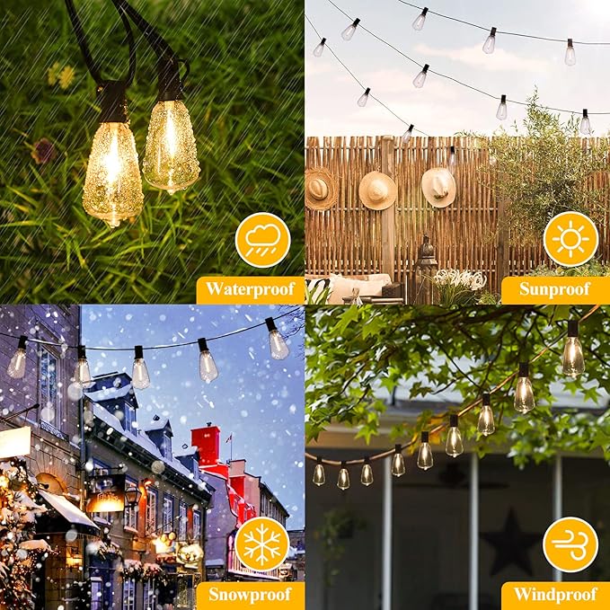 Brightever Outdoor String Lights, 25FT Patio Lights with 13 ST38 LED Edison Bulbs (1 Spare), Waterproof Connectable String Lights for Outside, Dimmable Hanging Light for Backyard Porch Decor, Black