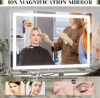 32x 22 Inch Large Lighted Vanity Mirror with Dimmable 3 Modes, LED Makeup Mirror for Bathroom ＆ Dressing Room, Tabletop or Wall-Mounted, White