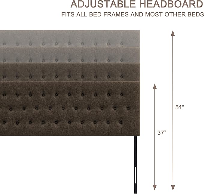 Tufted Upholstered Headboard California King, Solid Wood Head Board with Durable Metal Legs, Adjustable Height Bed headboard from 37” to 51” Fabric Headboard in Button Design, Chocolate