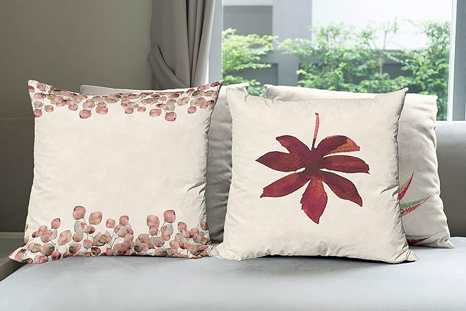 Ambesonne Botanical Throw Pillow Cushion Case Pack of 4, Minimalist Watercolor Painting Leaves Agave Branches Plant in a Pot, Modern Accent Double-Sided Digital Printing, 24", Raspberry Dark Salmon