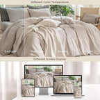 MooMee Bedding Duvet Cover Set 100% Washed Cotton Linen Like Textured Breathable Durable Soft Comfy (Solid Light Tan, King 104"x90")