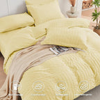 HYMOKEGE Yellow California King Comforter Set Seersucker 7 Pieces, All Season Luxury Bed in a Bag for Bedroom, Bedding Set with Comforter, Sheets, Pillowcases & Shams