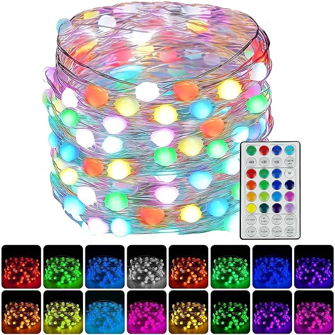 Color Changing Fairy String Lights with Remote & Timer, 33FT 100 LED LED Christmas Light, Waterproof RGB Twinkle Lights for Outdoor Indoor Halloween, Bedroom, Xmas Party Wedding Decor