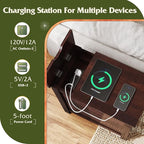 WLIVE End Table with Charging Station, Narrow Side Table for Living Room, Farmhouse Night Stand with Storage, Small Wooden Cabinet with USB Ports and Outlets for Living Room and Bedroom, Espresso