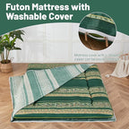 Japanese Floor Mattress, Futon Mattress with Portable Storage Bag and Washable Cover, Roll Up Thick Tatami Mat Suitable for Camping, Guest Room (Bohemian Green, Twin)
