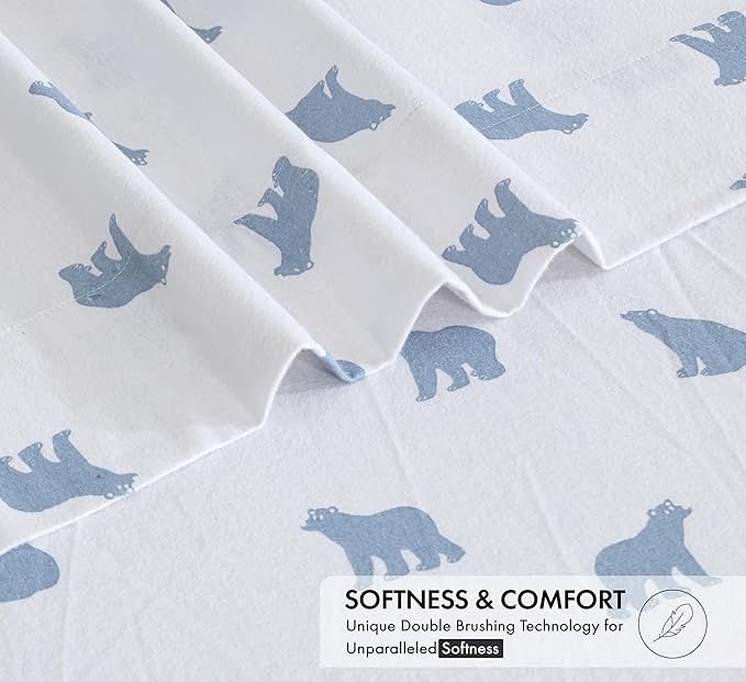 RUVANTI Flannel Sheets Queen Size - 100% Cotton Double Brushed Bed Sheets, Deep Pockets 16 Inches Queen Sheet Set, All Seasons Breathable & Extra Soft - Warm & Cozy, 4 Piece, Happy Cubs
