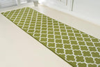 Custom Size Moroccan Trellis Runner Rug Mat for Wide Hallway Entryway Kitchen Laundry Room with Slip Resistant Latex Rubber Backing, Trellis Green, 31 inch X 12 feet