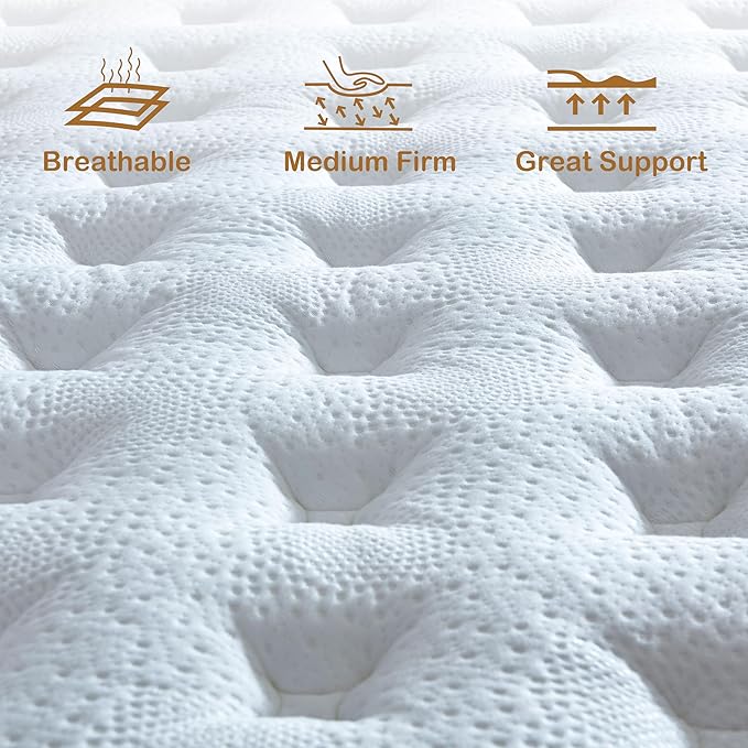 Queen Mattress, 14 Inch Innerspring Hybrid Mattress in a Box with Gel Memory Foam, Individually Wrapped Encased Coil Pocket Spring Mattresses, Pressure Relief, Medium Firm Support, 60"*80"*14"