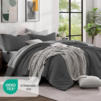 Monbix California King Comforter Set - 7 Pieces Cationic Dyeing Dark Grey Bed in a Bag Cal King Bed Sets with Comforter, Sheets, Pillowcases & Shams, Reversible Bedding Comforters Sets (108 * 92)