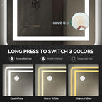 YITAHOME 24 x 32 Inches LED Bathroom Mirror, Front Light and Backlit, Motion Sensor, 10X Magnifying Glass, 3 Colors Dimmable, 5mm Tempered Glass, Anti-Fog, Wall Mounted Mirror-Vertically Only